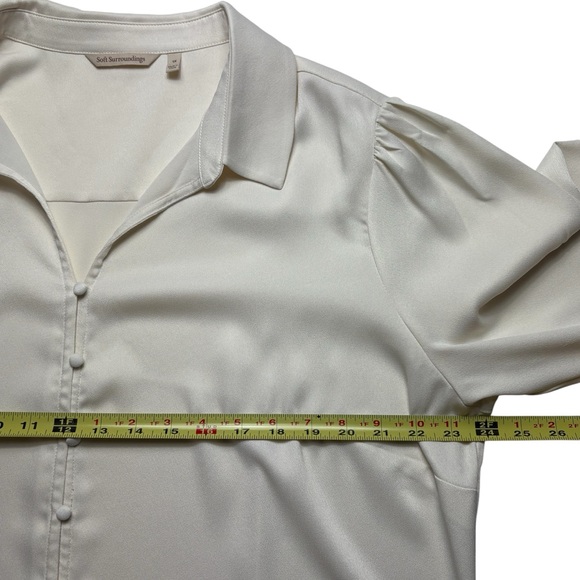 Soft Surroundings Sonnet Blouse 1X Ivory Button Down Ruffle Bell Poet Sleeve - Picture 9 of 12